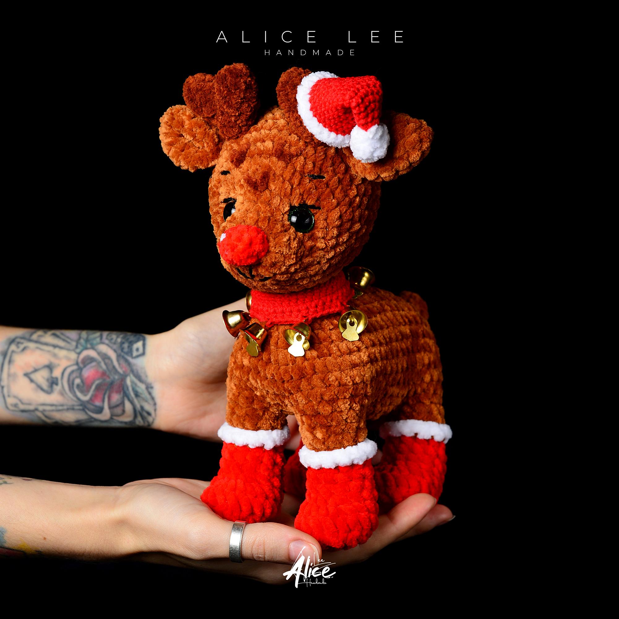 Handmade Crochet Plush Rudolph the Reindeer Toy | Festive Christmas Decor | Amigurumi Gift for Kids & Collectors - Thumbnail 3