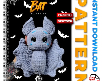 Häkelanleitung für eine Fledermaus, Halloween-Fledermaus-Plüschtier (PDF-Tutorial, Englisch/Deutsch)