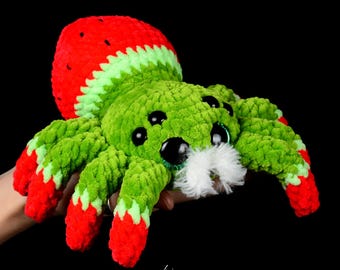 Araña de sandía verde de peluche / Araña de fruta de ganchillo / Animal de peluche kawaii de verano / Regalo de araña hecho a mano