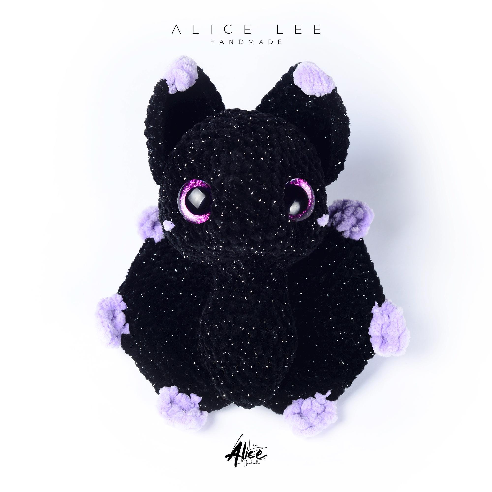 Crochet Bat Plushie: Handmade Goth Amigurumi with Lavender Sparkle - Thumbnail 7