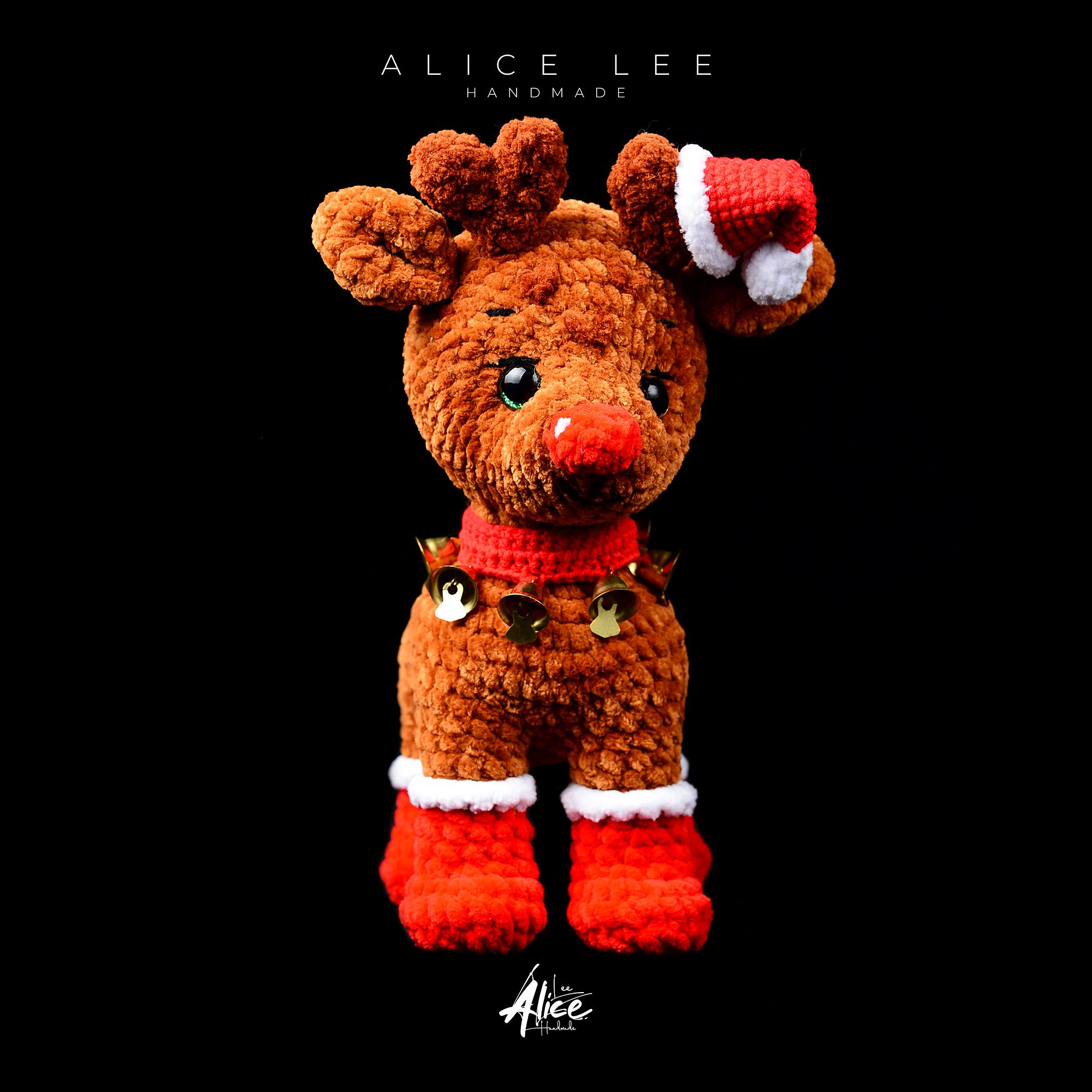 Handmade Crochet Plush Rudolph the Reindeer Toy | Festive Christmas Decor | Amigurumi Gift for Kids & Collectors - Thumbnail 4