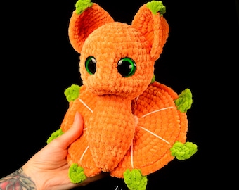 Crochet Orange Bat Plush | Handmade Fruit Stuffed Animal | Halloween Plushie Toy | Fall Decor Gift for Kids