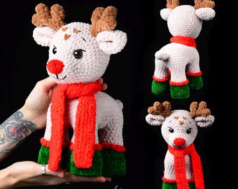Crochet Rudolph Red Nose Reindeer Plush | Small Christmas Deer Stuffed Animal | Handmade Holiday Toy Gift