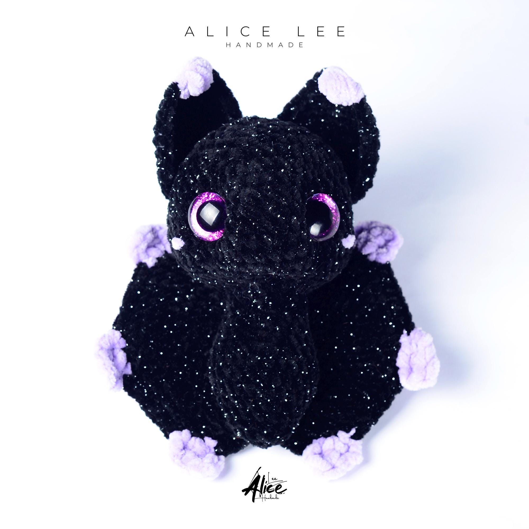 Crochet Bat Plushie: Handmade Goth Amigurumi with Lavender Sparkle - Thumbnail 2