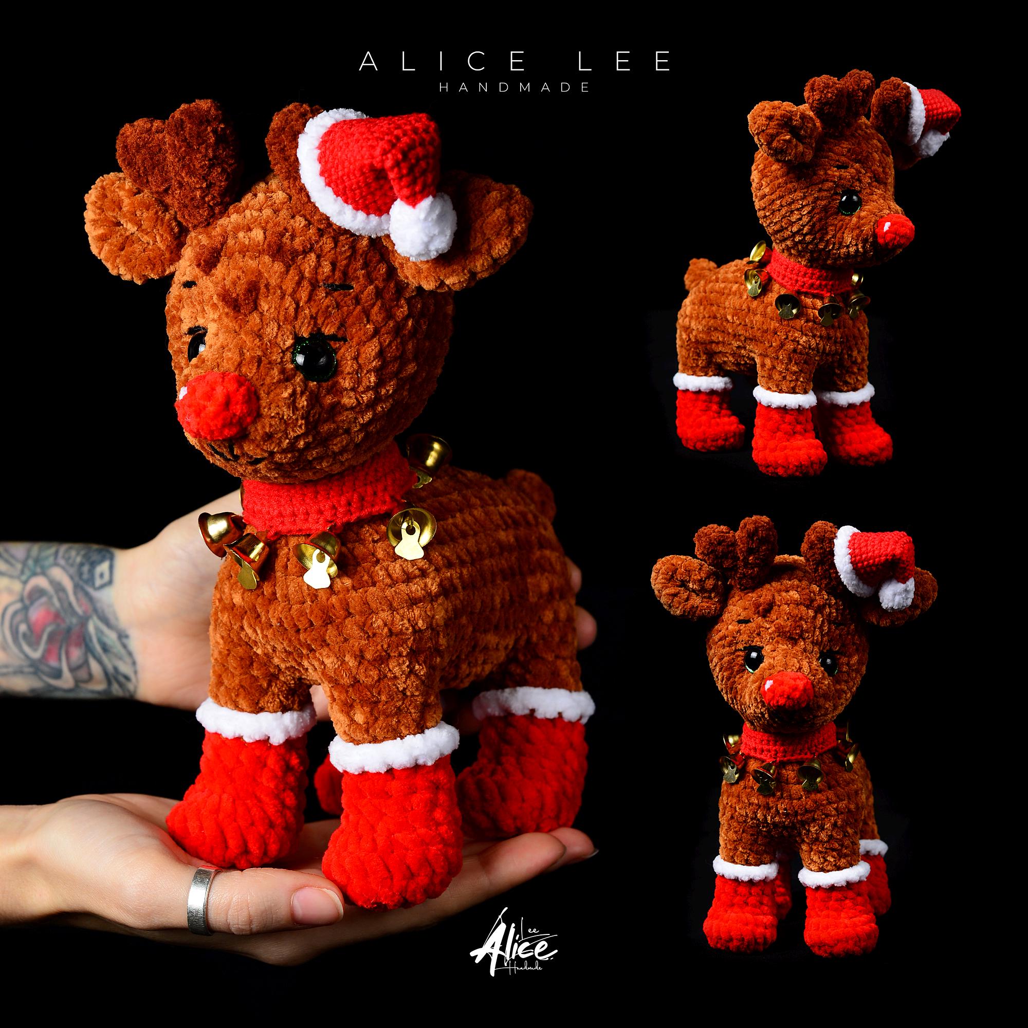 Handmade Crochet Plush Rudolph the Reindeer Toy | Festive Christmas Decor | Amigurumi Gift for Kids & Collectors - Thumbnail 2