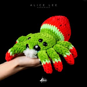 Summer Themed Spider. Watermelon shaped arachnid with cute face. Perfect quirky gift for gardeners. Alice Lee Handmade.