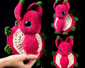 Peluche de murciélago de fruta del dragón de ganchillo / Peluche de pitaya hecho a mano / Peluche rosa / Regalo único para los amantes de los murciélagos