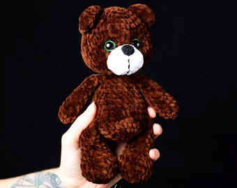 Gehäkelte Bär Plüschtier | Handgemachter gefüllter Teddybär | weiche Kinderzimmer Dekor | Baby-Dusche-Geschenk | Brauner Bär