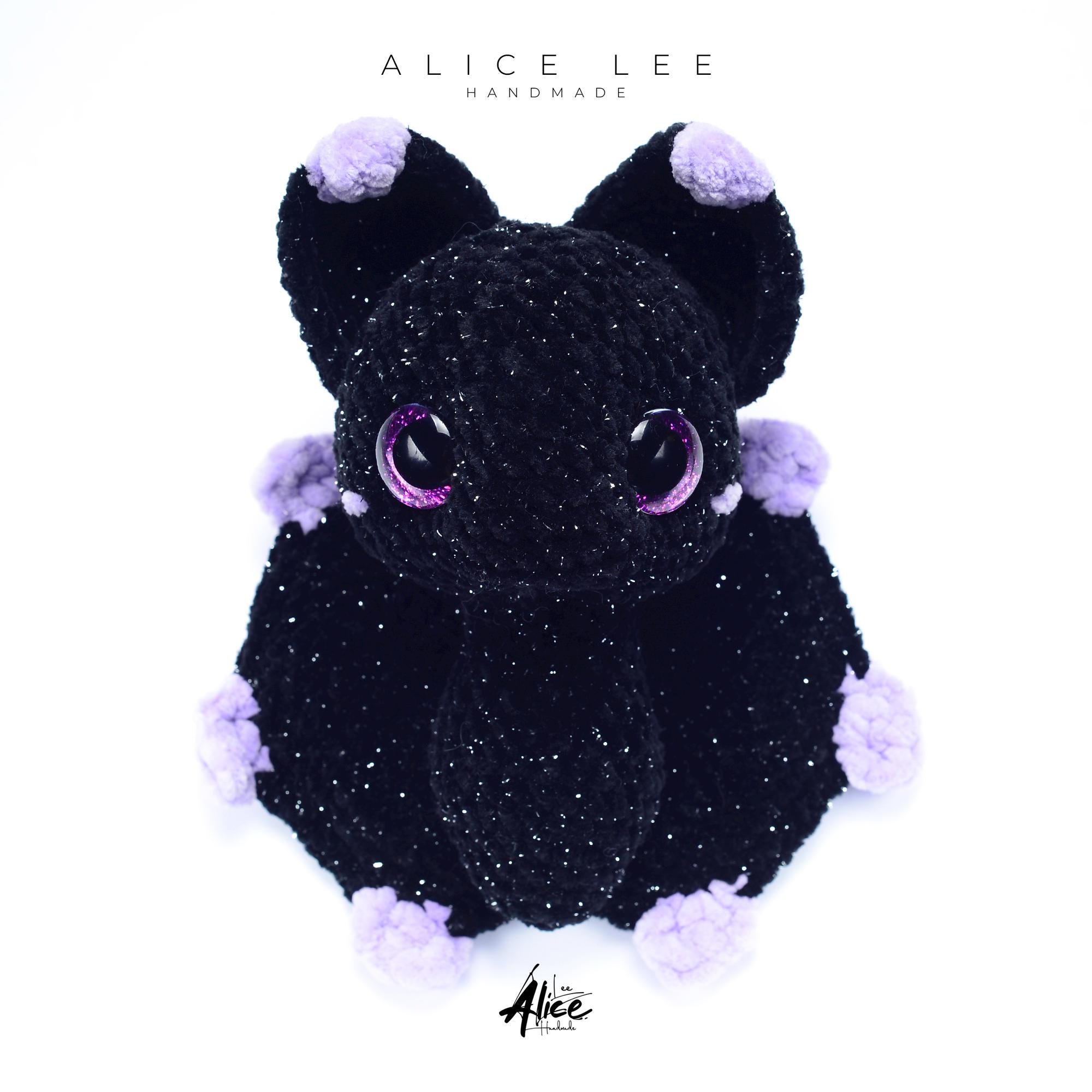 Crochet Bat Plushie: Handmade Goth Amigurumi with Lavender Sparkle - Thumbnail 3