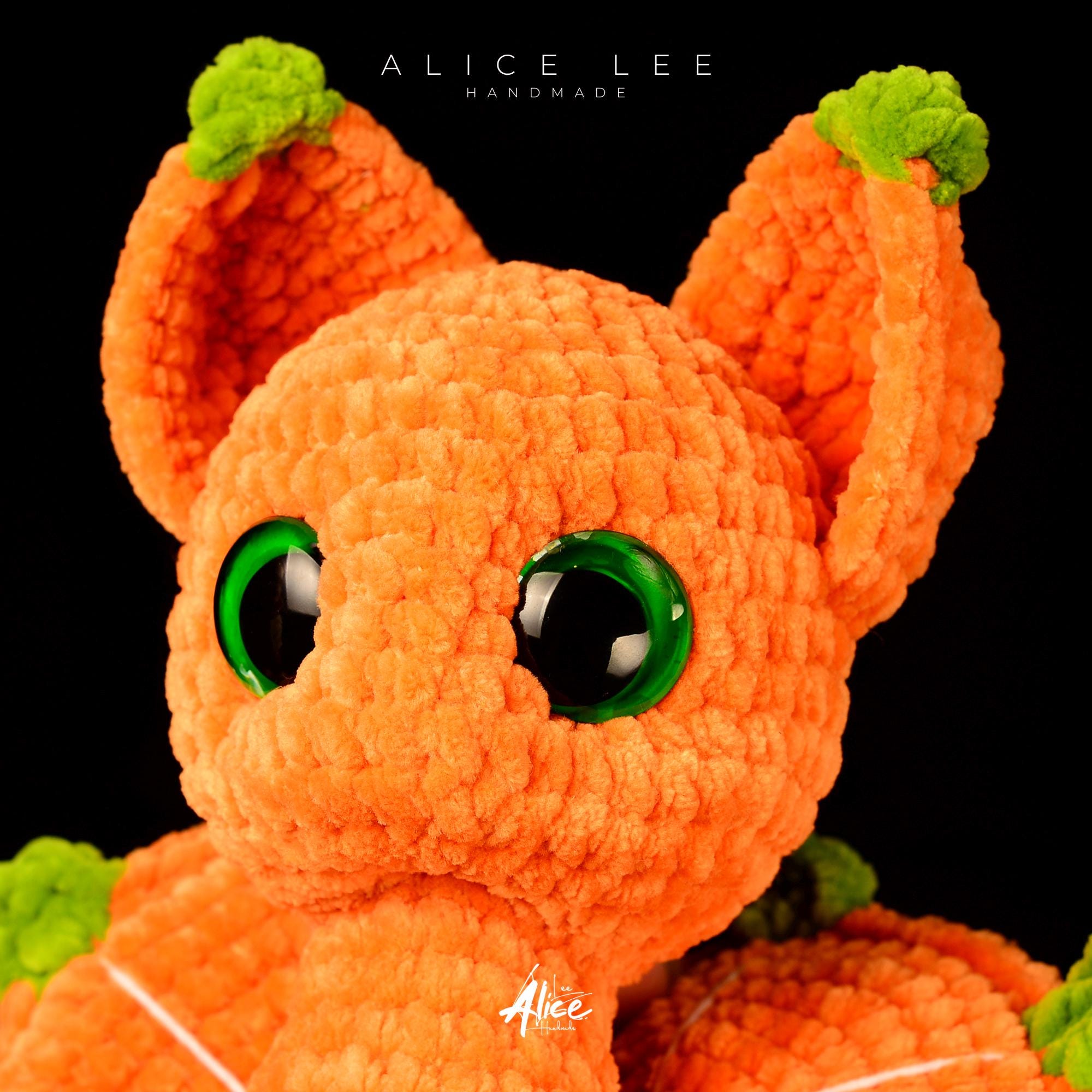 Crochet Orange Fruit Bat Plushie: Halloween Stuffed Animal with Green Leaf Wings - Thumbnail 3