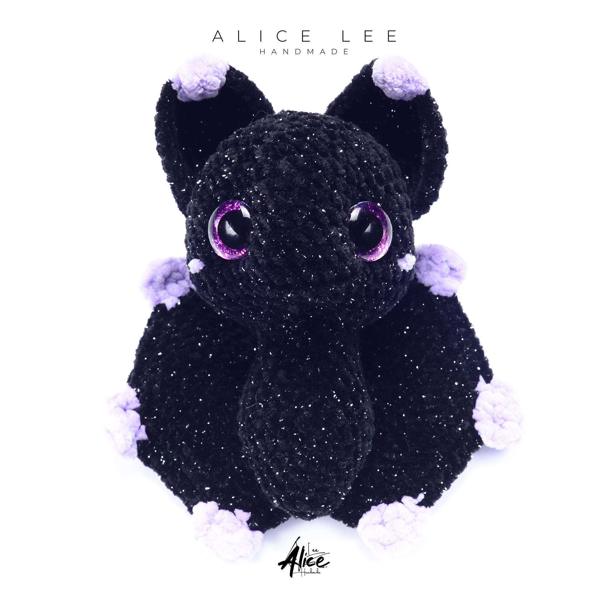 Crochet Bat Plushie: Handmade Goth Amigurumi with Lavender Sparkle - Thumbnail 4