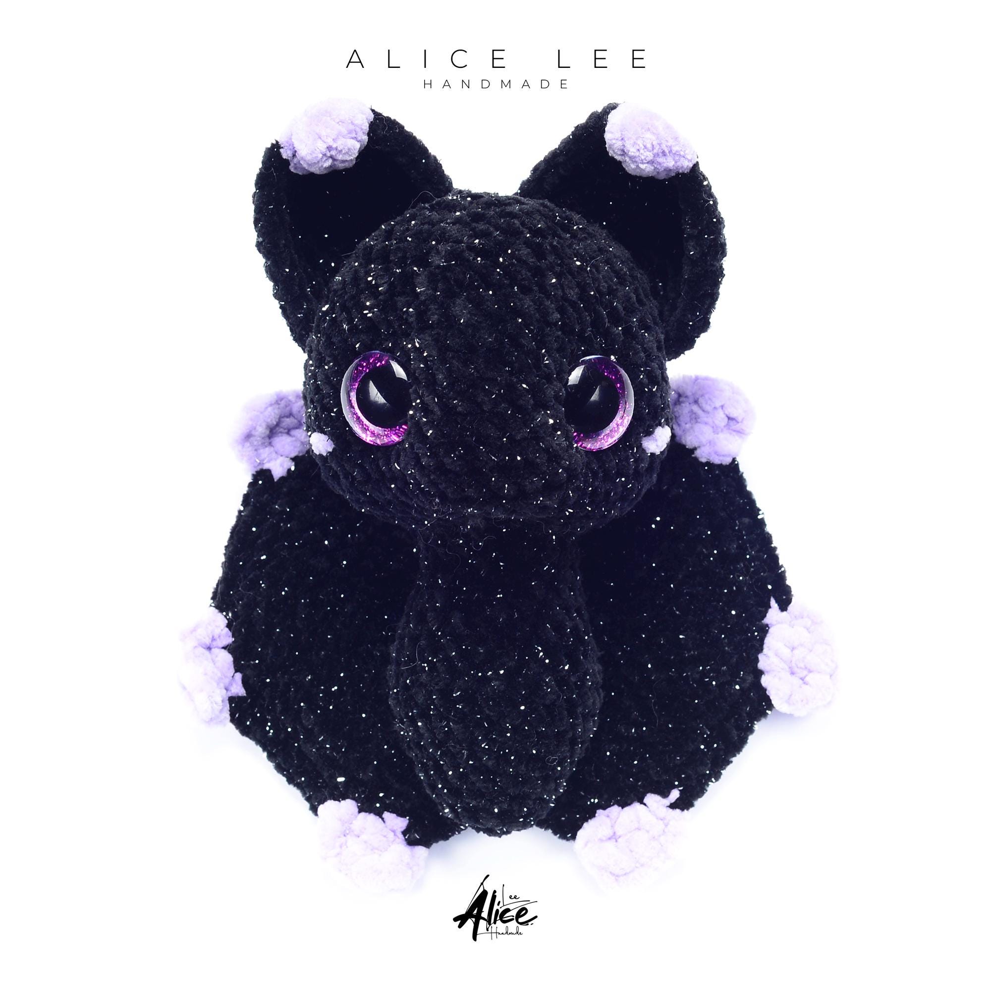 Crochet Bat Plushie: Handmade Goth Amigurumi with Lavender Sparkle - Thumbnail 5