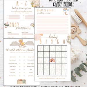 Boho Baby Shower Games Bundle: 5 Printable Games (Digital Download)
