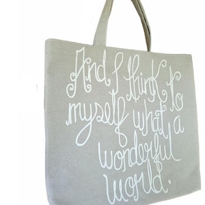 Tote Summer Beach Canvas Painter's Drop Cloth Bag What A Wonderful World Song