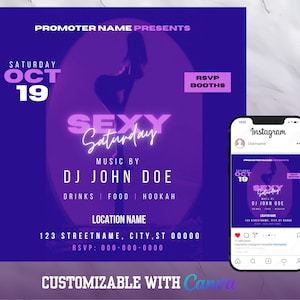 Editable Sexy Saturday Flyer, Nightclub Flyer,  Canva Template, Club Flyer Template, Customizable Club Flyer
