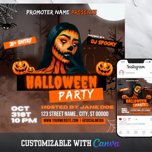 Bearbeitbarer Halloween Party Flyer: Canva Template (5 x 5 in)