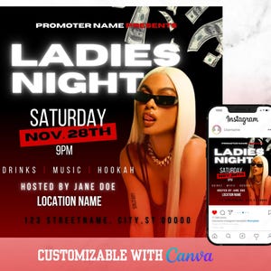 Editable Ladies Night Flyer, Night Clu Flyer, Canva Template, Club Flyer Template, Customizable Club Flyer, Ladies Night Invitation