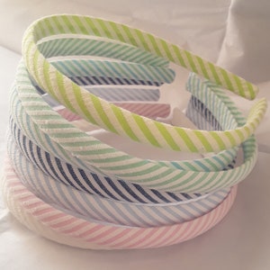 Serre-tête en seersucker skinny slim étroit serre-tête alice 1 cm de large blanc rose bleu menthe citron vert