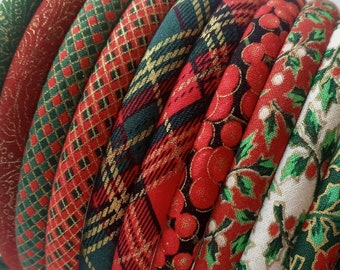 Christmas fabric alice hair head band skinny narrow headband 1 cm wide Holly plaid mistletoe paisley headband