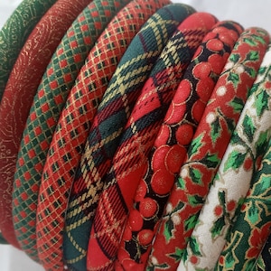 Christmas fabric alice hair head band skinny narrow headband 1 cm wide Holly plaid mistletoe paisley headband