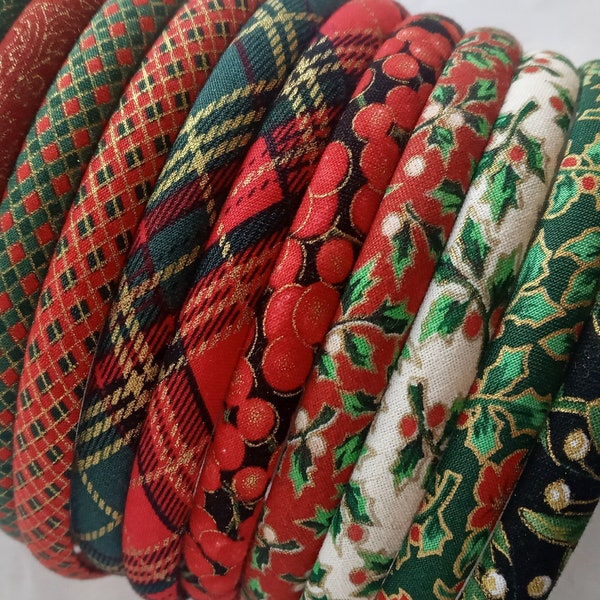 Christmas fabric alice hair head band skinny narrow headband 1 cm wide Holly plaid mistletoe paisley headband