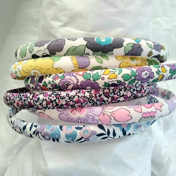 Liberty of London Lilac fabric skinny headband  floral narrow alice hair head band 1 cm wide Betsy organic Wiltshire Pepper