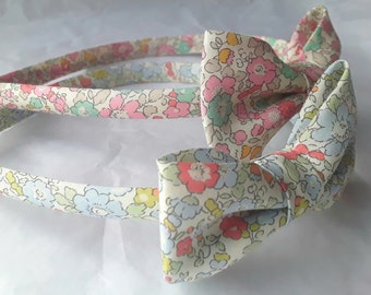 Liberty of London skinny headband with bow floral narrow alice hair head band 1 cm wide