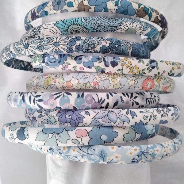 Liberty of London blue fabric skinny headband  floral narrow alice hair head band 1 cm wide Capel Felicite Betsy Ann Mitsi Wiltshire