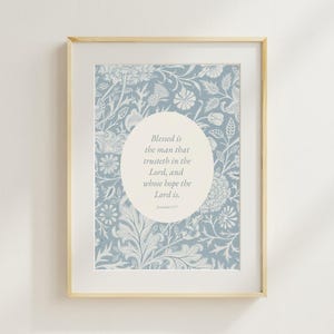 Jeremiah 17 Print, Christian Wall Art, Vintage Home Decor, Vintage Wall Art, Scripture Art Print, Christian Home Decor, Blue Floral Vintage