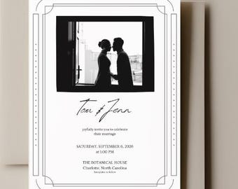 Plantilla editable de Canva para invitación de boda de estilo art déco moderno