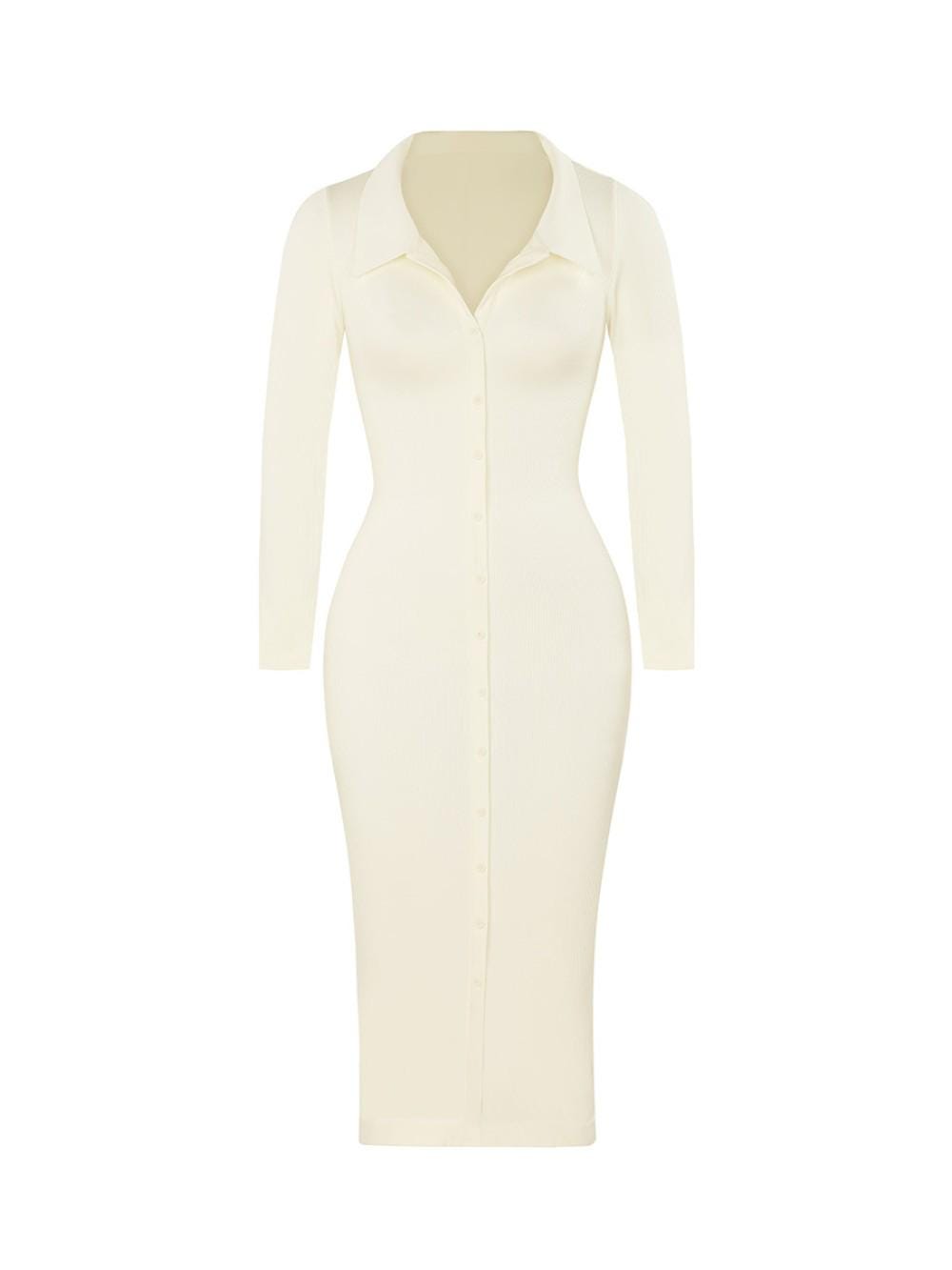 Sculpting Ribbed Collared Midi Dress - Etsy