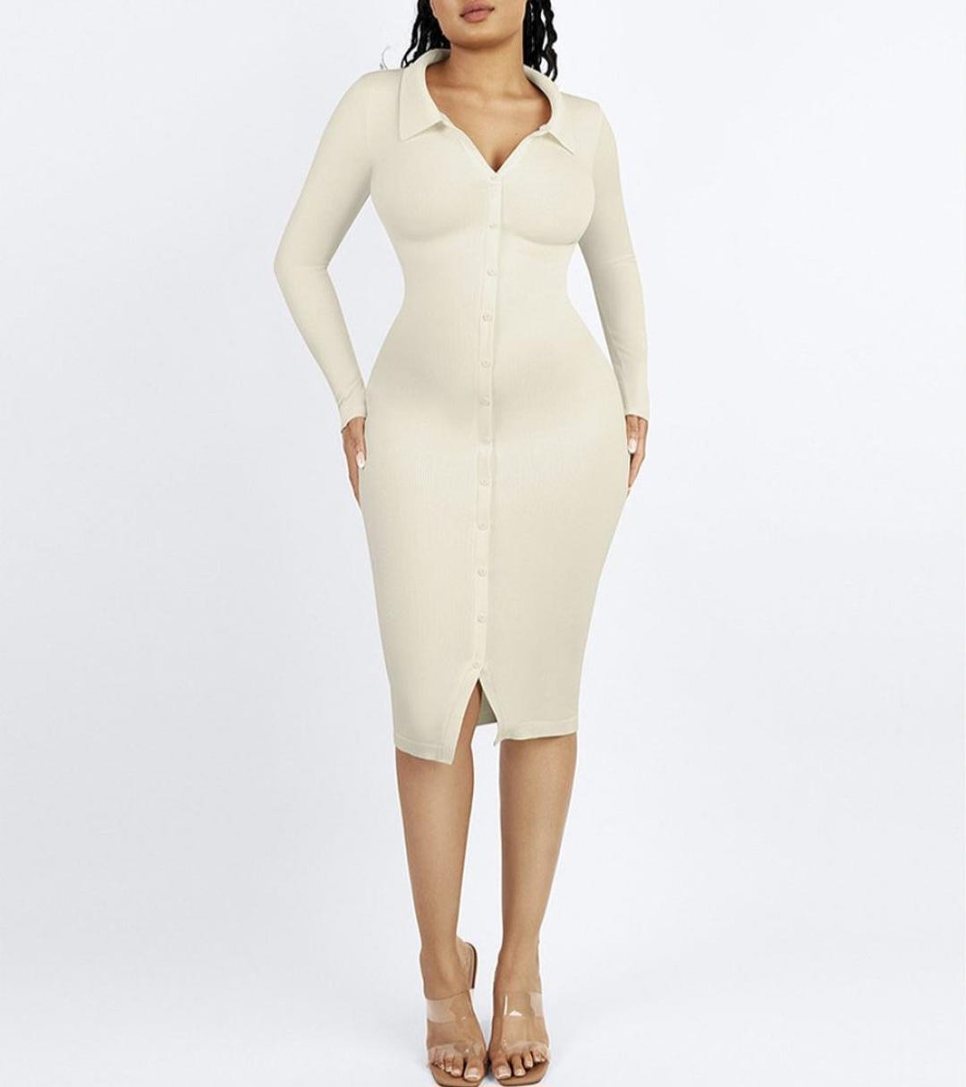 Sculpting Ribbed Collared Midi Dress - Etsy