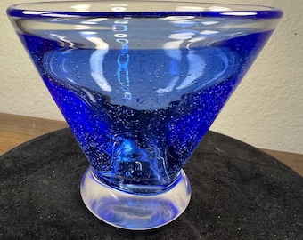 Blue Cobalt Hand Blown Stemless Martini Glass