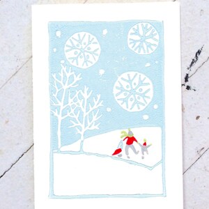 Hand gedrukt Winter rodelen kaart R