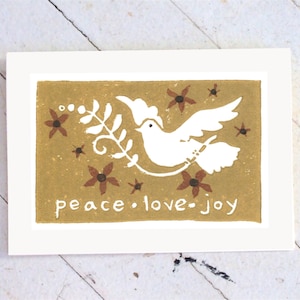 Paz Amor Alegría Tarjeta - Impreso a mano Linoleum Bloque Impresión R