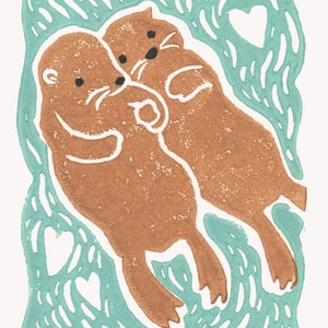 Loutre Saint-Valentin, Loutres se tenant la main - mariage, anniversaire, Save the Date