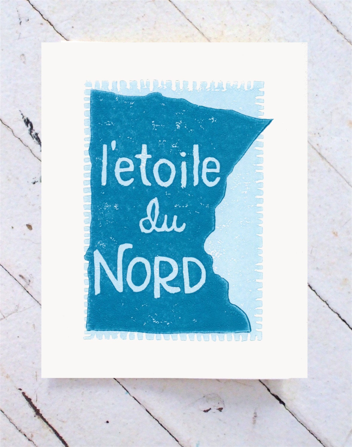 Minnesota Card Hand Printed In Aqua Blue Etsy