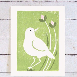 Little Bird Card - Hand Printed Linocut