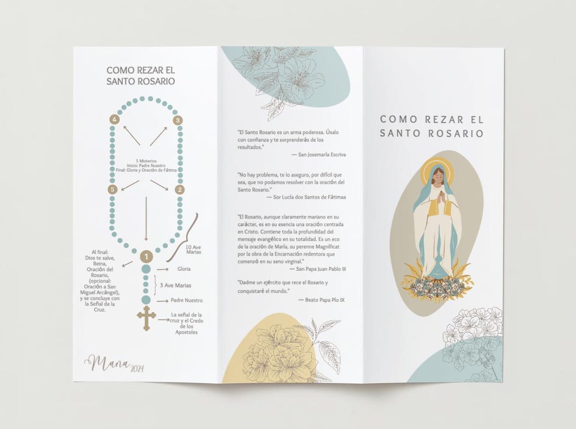 Folleto Del Santo Rosario Para Imprimir -digital -cómo Rezar El Rosario