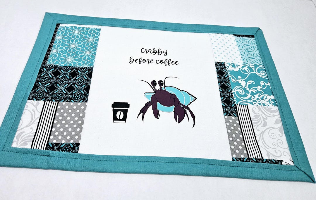Hermit Crab Mug Rug, Crabby Before Coffee Snack Mat, Coaster, Placemat ...