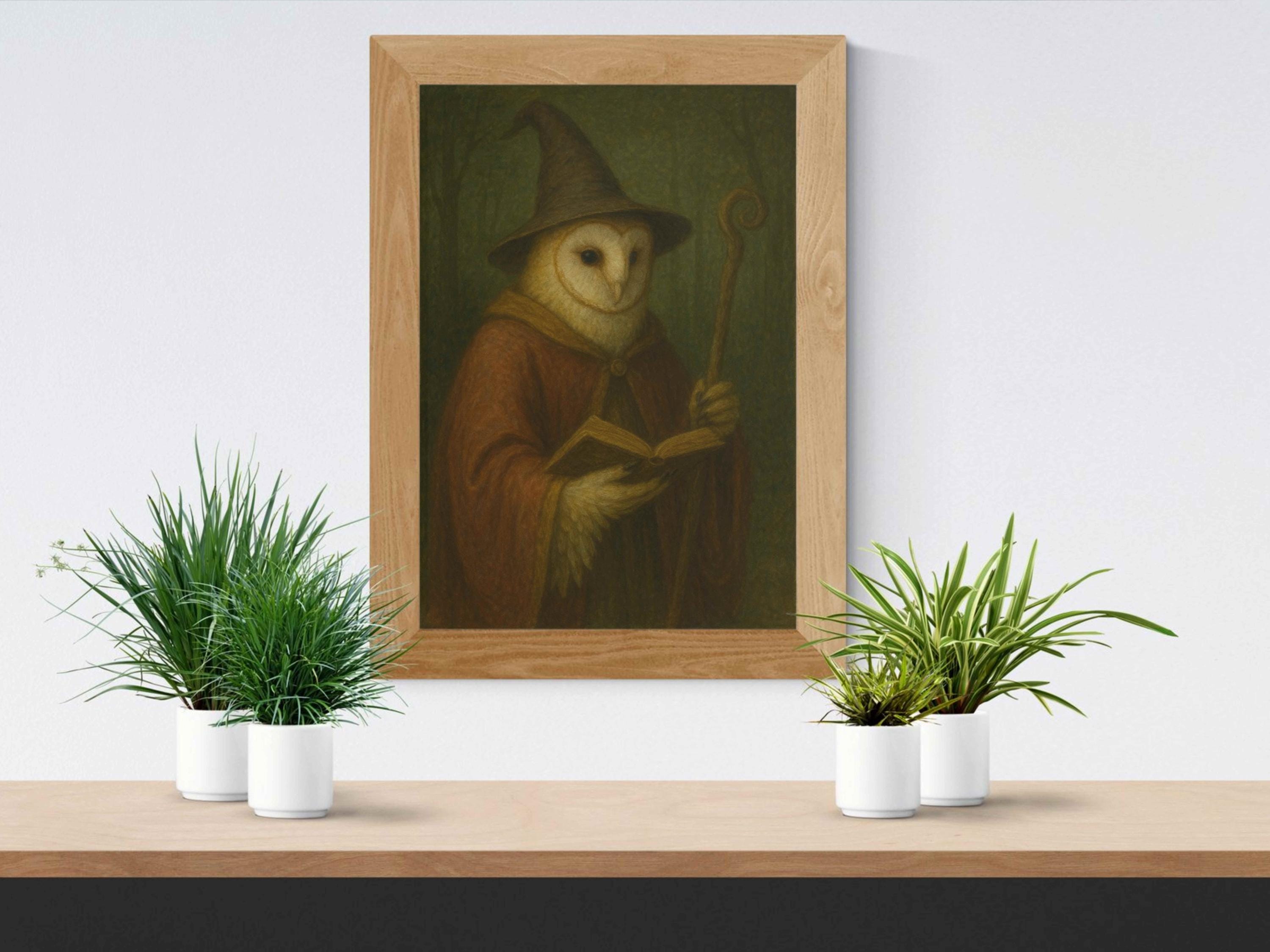 Barn Owl Mage Art Print (Digital Download) Art Lover, Halloween, Funny Horror, Witch Art, Moody Dark