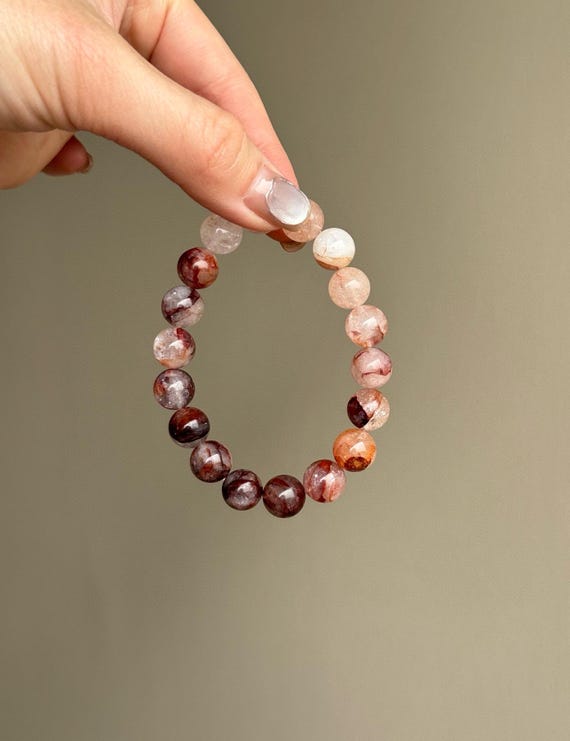 Red Hematoid Fire Quartz Bracelet | 10mm High Quality Crystal | Energy, Strength ,Grounding Crystal Jewelry for Root Chakra Healing