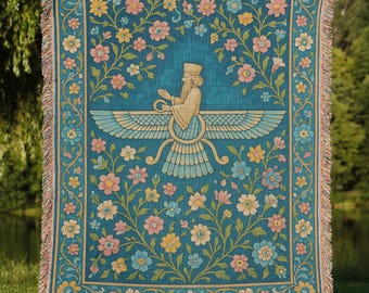 Winged Faravahar Persian Blanket Ahura Mazda Sofreh Haftseen Persian Home Decor Nowruz Persian Gifts | Woven Tapestry, Velveteen, Picnic