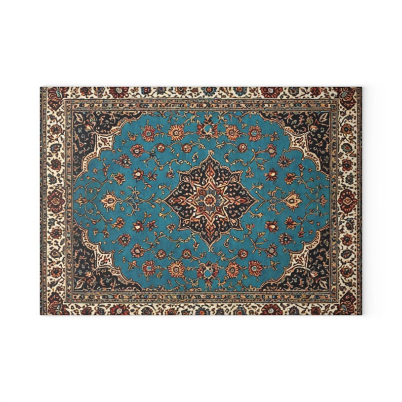 Persian Glass Cutting Board Turquiose Elegant Kitchen Decor Boho Kitchen Middle Eastern Gift for Housewarming Nowruz Persian Rug Inspired