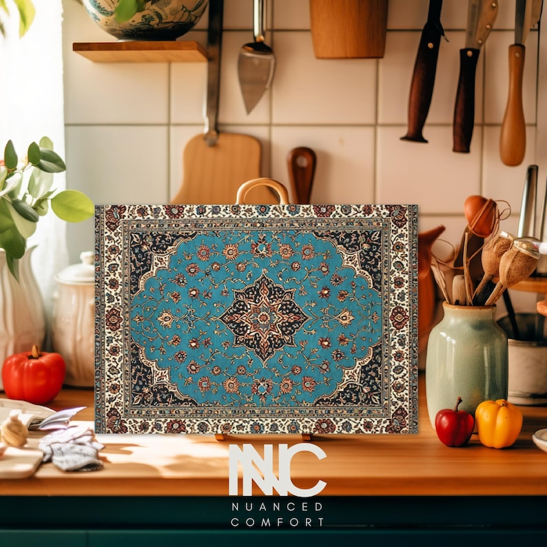Persian Glass Cutting Board Turquiose Elegant Kitchen Decor Boho Kitchen Middle Eastern Gift for Housewarming Nowruz Persian Rug Inspired