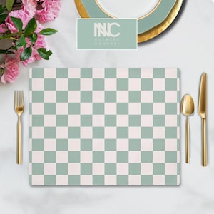 Retro Checkerboard Placemat Mint Green Dining Decor Checker Table Setting Kitchen Art Deco Kitchen Host Gift Farmhouse Style