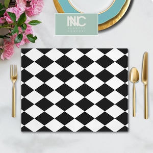 Modern Black and White Checkered Placemat Diamond Check Modern Dining Decor Art Deco Kitchen Table Placemat Home Decor Gift for Hostess