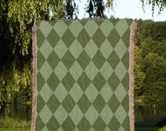 Checker Woven Blanket Checkered Tapestry Green Checkered Home Decor Art Deco Wall Hanging Tapestry Green Modern Home Farmhouse Botanical