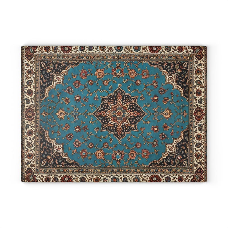 Persian Glass Cutting Board Turquiose Elegant Kitchen Decor Boho Kitchen Middle Eastern Gift for Housewarming Nowruz Persian Rug Inspired