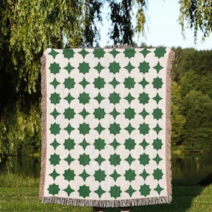 Persian Woven Blanket Wall Hanging Tapestry Persian Geometric Islamic Design Traditional Green Neutral Home Decor Modern Living Room Bedroom